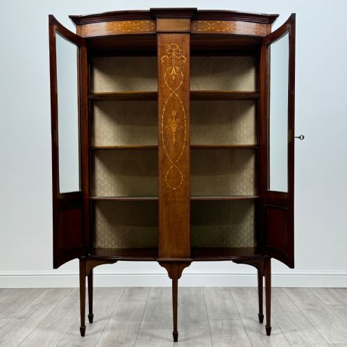 ANTIQUE LATE 19TH CENTURY INLAID DISPLAY CABINET IN MAHOGANY - ADDITIONAL PHOTO 1