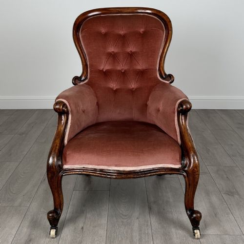 ANTIQUE 19TH CENTURY BUTTON BACK ARMCHAIR IN MAHOGANY - ADDITIONAL PHOTO 7