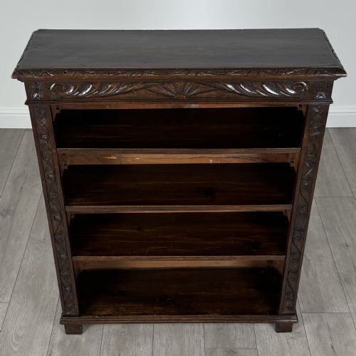 ANTIQUE 19TH CENTURY HEAVILY CARVED OPEN BOOKCASE IN OAK - ADDITIONAL PHOTO 8