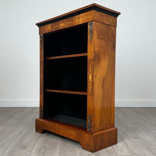 ANTIQUE 19TH CENTURY SMALL INLAID OPEN BOOKCASE IN WALNUT - ADDITIONAL PHOTO 1