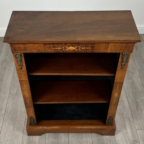 ANTIQUE 19TH CENTURY SMALL INLAID OPEN BOOKCASE IN WALNUT - ADDITIONAL PHOTO 7