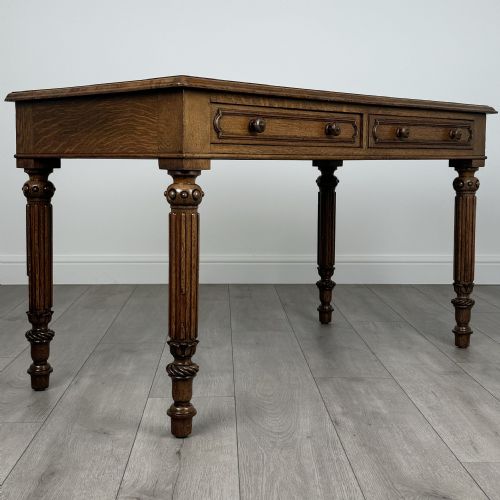 ANTIQUE 19TH CENTURY FINE QUALITY WRITING TABLE IN OAK - ADDITIONAL PHOTO 7