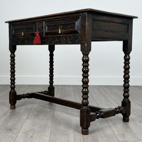 ANTIQUE 18TH CENTURY BOBBIN TURNED WRITING TABLE IN OAK - ADDITIONAL PHOTO 1