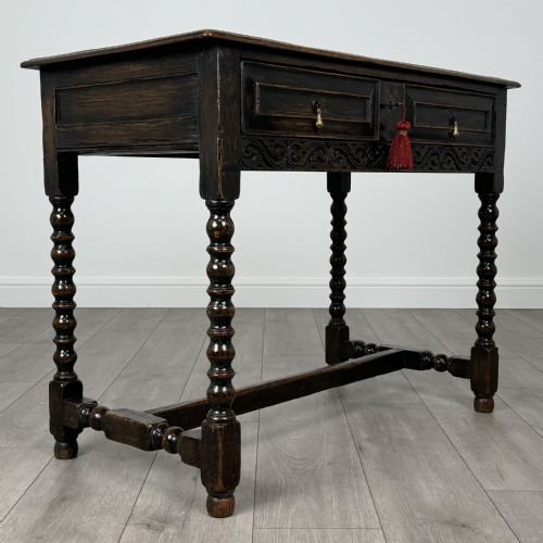 ANTIQUE 18TH CENTURY BOBBIN TURNED WRITING TABLE IN OAK - ADDITIONAL PHOTO 7