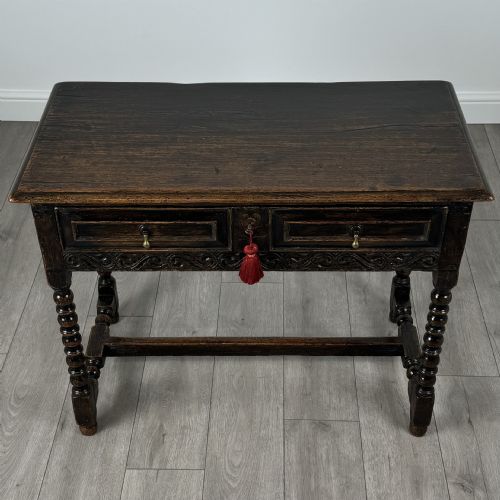 ANTIQUE 18TH CENTURY BOBBIN TURNED WRITING TABLE IN OAK - ADDITIONAL PHOTO 8
