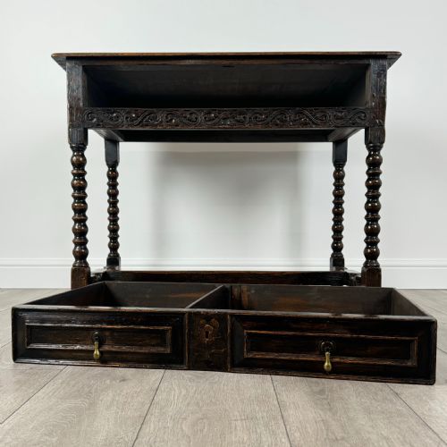 ANTIQUE 18TH CENTURY BOBBIN TURNED WRITING TABLE IN OAK - ADDITIONAL PHOTO 10