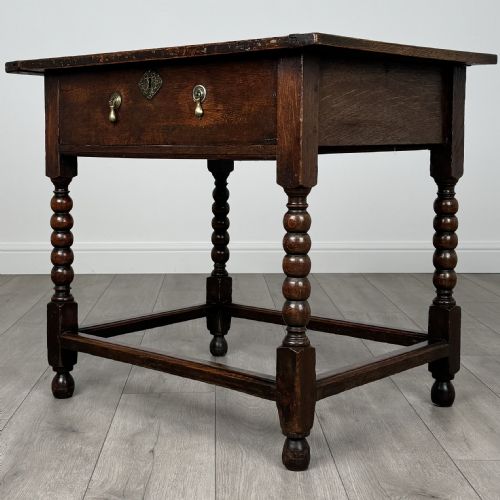 ANTIQUE 18TH CENTURY BOBBIN TURNED OAK SIDE TABLE - ADDITIONAL PHOTO 1