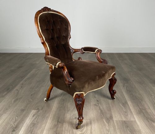 ANTIQUE 19TH CENTURY VICTORIAN ARMCHAIR IN WALNUT - ADDITIONAL PHOTO 6