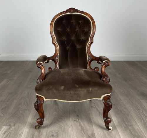 ANTIQUE 19TH CENTURY VICTORIAN ARMCHAIR IN WALNUT - ADDITIONAL PHOTO 7