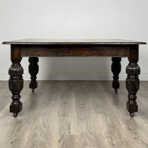 ANTIQUE 19TH CENTURY CARVED OAK DINING TABLE - ADDITIONAL PHOTO 3