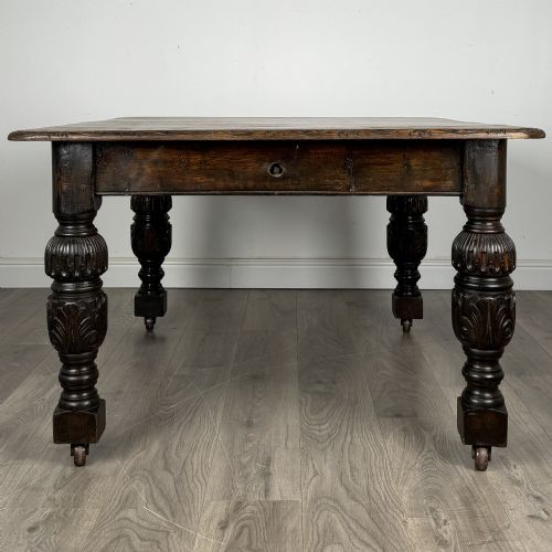 ANTIQUE 19TH CENTURY CARVED OAK DINING TABLE - ADDITIONAL PHOTO 6