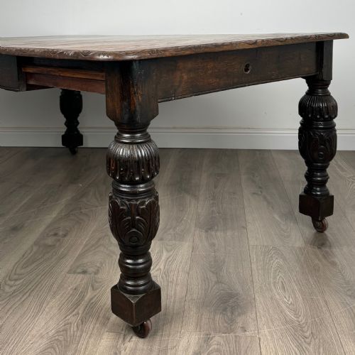 ANTIQUE 19TH CENTURY CARVED OAK DINING TABLE - ADDITIONAL PHOTO 12