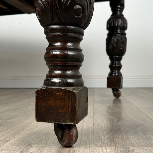 ANTIQUE 19TH CENTURY CARVED OAK DINING TABLE - ADDITIONAL PHOTO 15