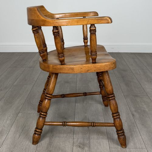 ANTIQUE 20TH CENTURY SMOKERS BOW CHAIR IN ELM - ADDITIONAL PHOTO 6