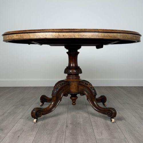 antique 19th century burr walnut tilt top centre table - CATEGORY: ANTIQUE TABLES - DATED VICTORIAN
