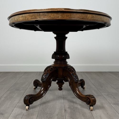 ANTIQUE 19TH CENTURY BURR WALNUT TILT TOP CENTRE TABLE - ADDITIONAL PHOTO 1