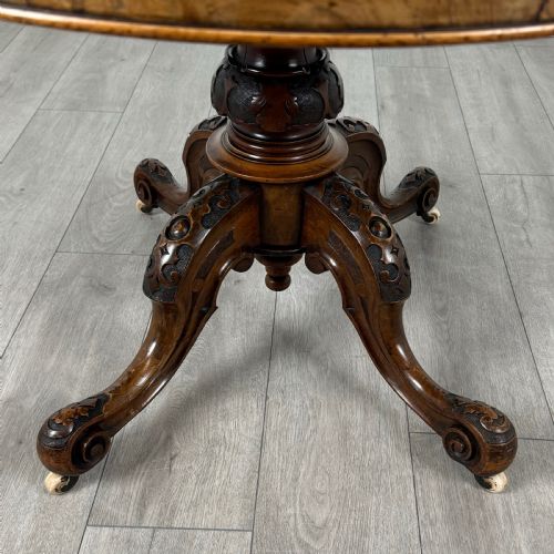 ANTIQUE 19TH CENTURY BURR WALNUT TILT TOP CENTRE TABLE - ADDITIONAL PHOTO 4