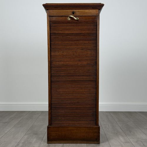 antique 20th century tambour cabinet in oak - CATEGORY: ANTIQUE CABINETS - DATED EDWARDIAN
