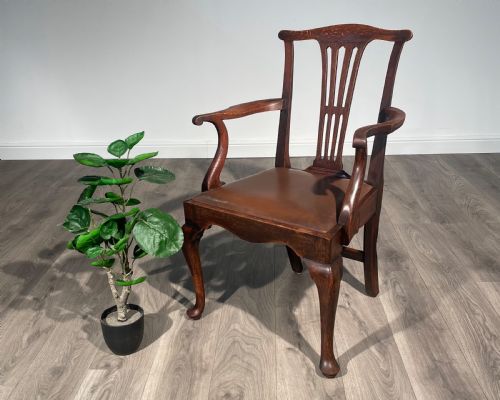antique edwardian armchair office chair in oak - CATEGORY: ANTIQUE CHAIRS - DATED EDWARDIAN