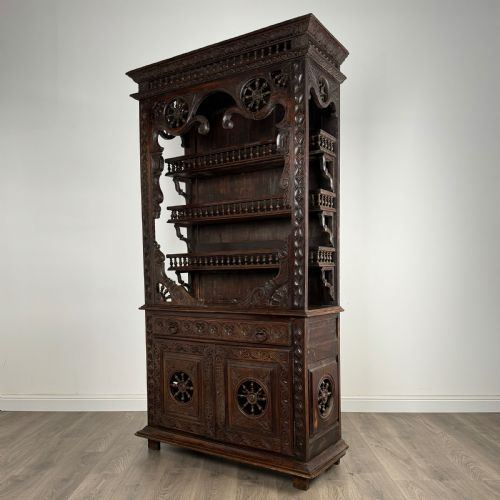 fig 3. Antique 19th Century Heavily Carved French Breton Cabinet In Chestnut 