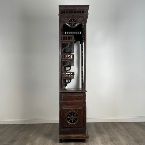 fig 6. Antique 19th Century Heavily Carved French Breton Cabinet In Chestnut 