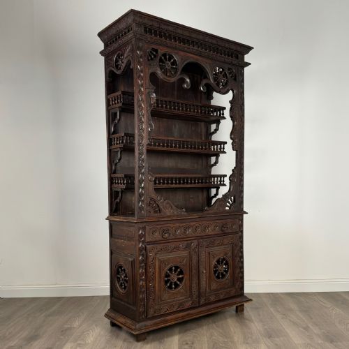 fig 8. Antique 19th Century Heavily Carved French Breton Cabinet In Chestnut 