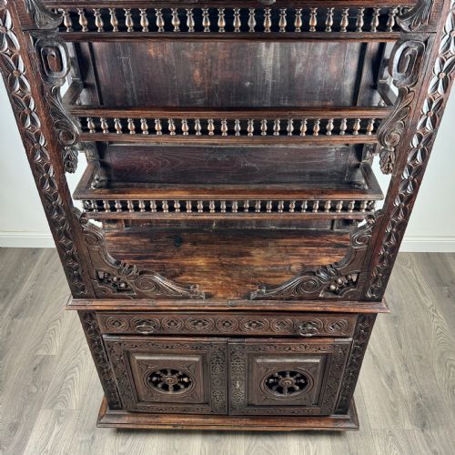 fig 9. Antique 19th Century Heavily Carved French Breton Cabinet In Chestnut 
