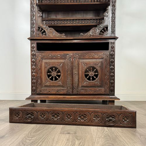 fig 10. Antique 19th Century Heavily Carved French Breton Cabinet In Chestnut 