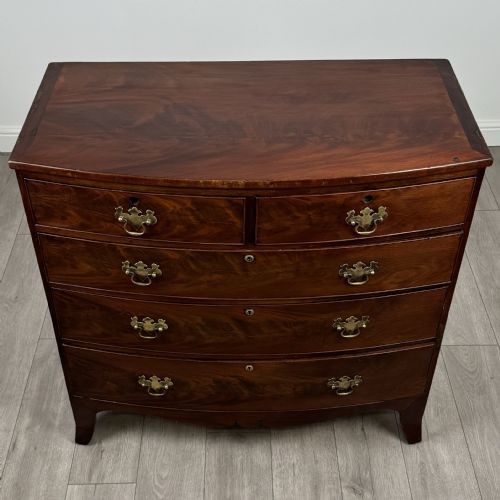 ANTIQUE 19TH CENTURY MAHOGANY BOW FRONTED CHEST OF DRAWERS - ADDITIONAL PHOTO 8