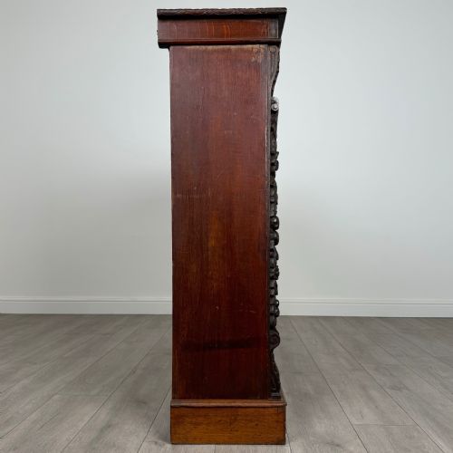 ANTIQUE 19TH CENTURY FINE QUALITY CARVED OPEN BOOKCASE IN OAK - ADDITIONAL PHOTO 6