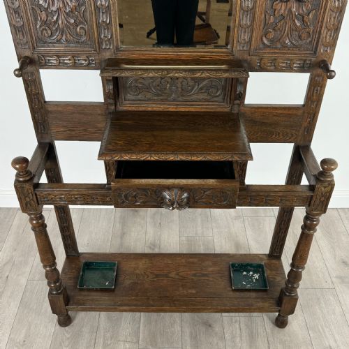 ANTIQUE 19TH CENTURY FINE QUALITY CARVED OAK HALL STAND - ADDITIONAL PHOTO 10