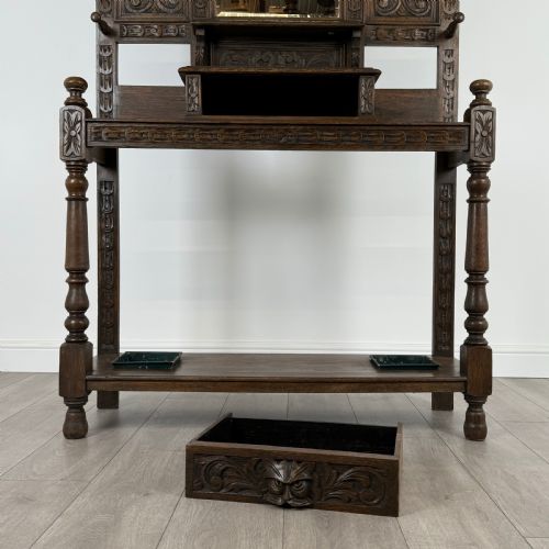 ANTIQUE 19TH CENTURY FINE QUALITY CARVED OAK HALL STAND - ADDITIONAL PHOTO 13