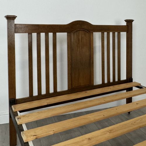 ANTIQUE 20TH CENTURY ART NOUVEAU STYLE DOUBLE BED IN OAK - ADDITIONAL PHOTO 7