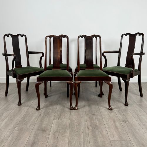 antique 20th century set of 6 queen anne style dining chairs - CATEGORY: ANTIQUE CHAIRS - DATED EDWARDIAN