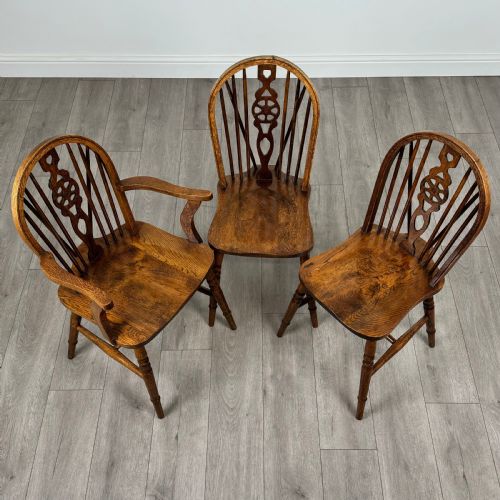 fig 1. Antique 20th Century Set Of 6 Oak Wheelback Dining Chair’s 