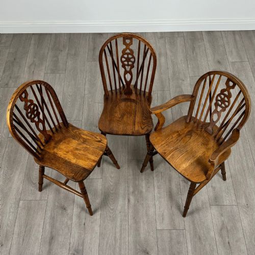 fig 2. Antique 20th Century Set Of 6 Oak Wheelback Dining Chair’s 