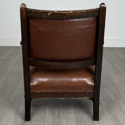 ANTIQUE 20TH CENTURY UNIQUE LEATHER ARMCHAIR IN OAK - ADDITIONAL PHOTO 3