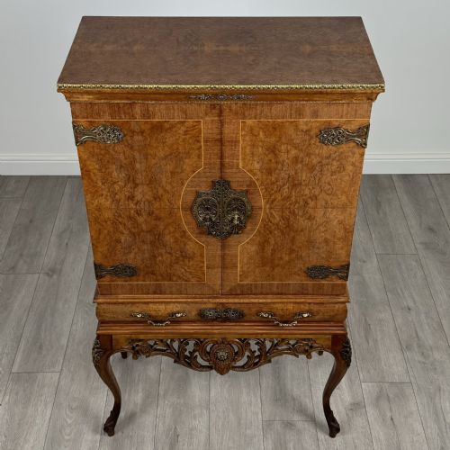 ANTIQUE 20TH CENTURY FINE QUALITY BURR WALNUT DRINKS CABINET - ADDITIONAL PHOTO 9