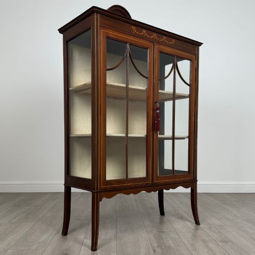 ANTIQUE 20TH CENTURY INLAID DISPLAY CABINET IN MAHOGANY - ADDITIONAL PHOTO 8