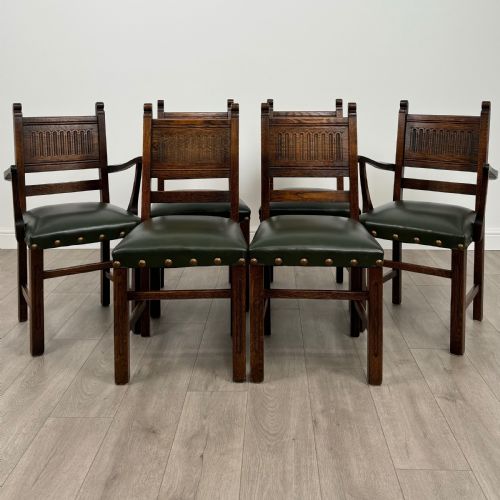 antique 20th century set of 6 linenfold dining chairs in oak - CATEGORY: ANTIQUE CHAIRS - DATED EDWARDIAN