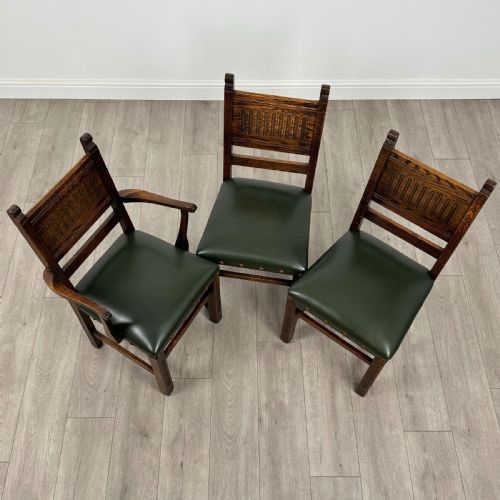 ANTIQUE 20TH CENTURY SET OF 6 LINENFOLD DINING CHAIRS IN OAK - ADDITIONAL PHOTO 8