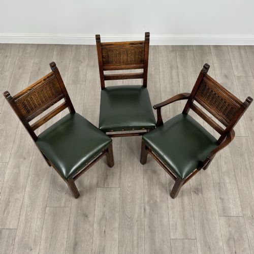 ANTIQUE 20TH CENTURY OAK DINING TABLE SET WITH 6 DINING CHAIRS - ADDITIONAL PHOTO 14