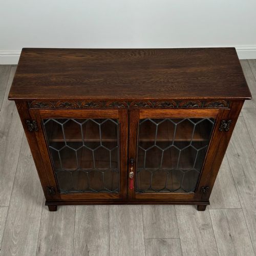 ANTIQUE 20TH CENTURY GLAZED DISPLAY CABINET IN OAK - ADDITIONAL PHOTO 9