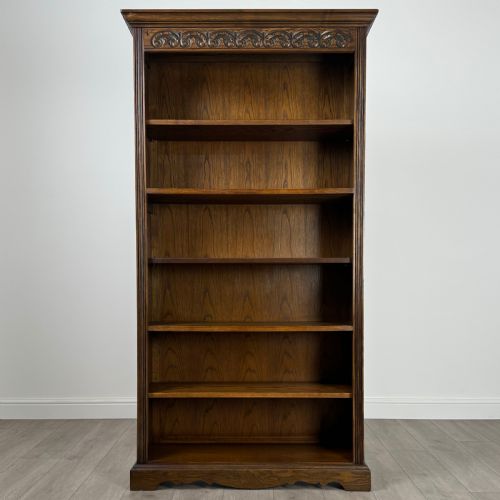 antique 20th century carved open bookcase in oak - CATEGORY: ANTIQUE BOOKCASES - DATED EDWARDIAN
