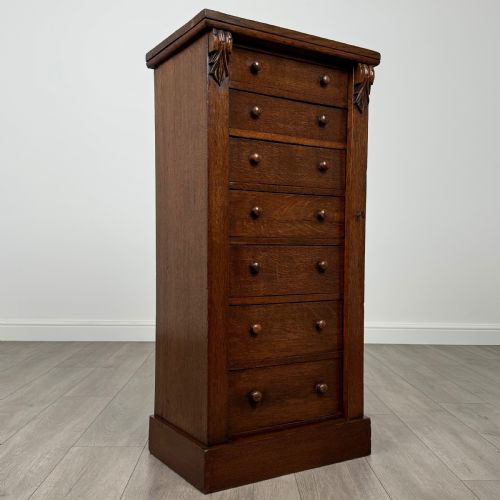 ANTIQUE 19TH CENTURY GOOD QUALITY WELLINGTON CHEST IN OAK - ADDITIONAL PHOTO 8