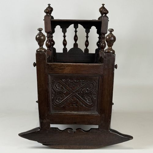 ANTIQUE 19TH CENTURY RARE CARVED OAK CRADLE - ADDITIONAL PHOTO 1
