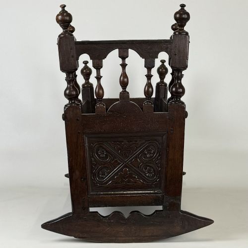 ANTIQUE 19TH CENTURY RARE CARVED OAK CRADLE - ADDITIONAL PHOTO 5