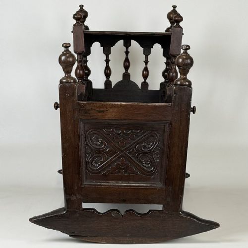 ANTIQUE 19TH CENTURY RARE CARVED OAK CRADLE - ADDITIONAL PHOTO 9