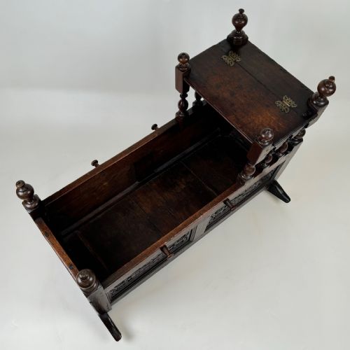 ANTIQUE 19TH CENTURY RARE CARVED OAK CRADLE - ADDITIONAL PHOTO 11