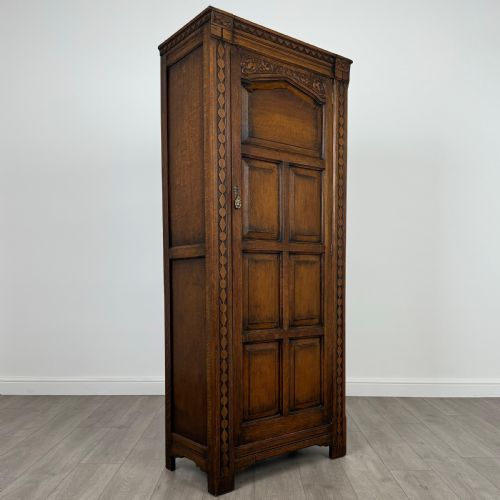 ANTIQUE 20TH CENTURY FINE QUALITY SMALL OAK WARDROBE - ADDITIONAL PHOTO 8